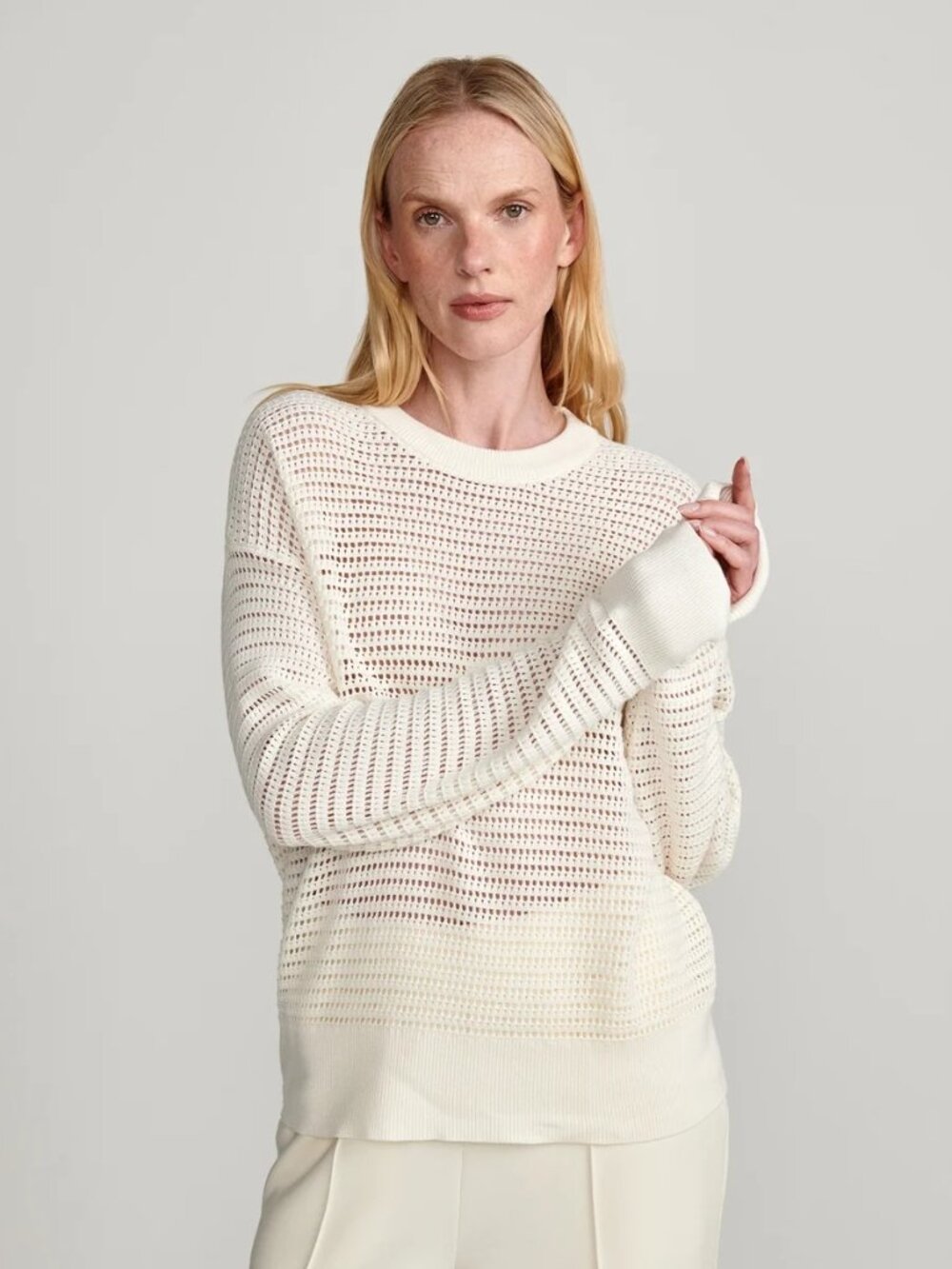 Varley Kershaw Knit Sweater Egret Size XS Modern Athleisure Quiet Luxury